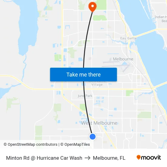 Minton Rd @ Hurricane Car Wash to Melbourne, FL map
