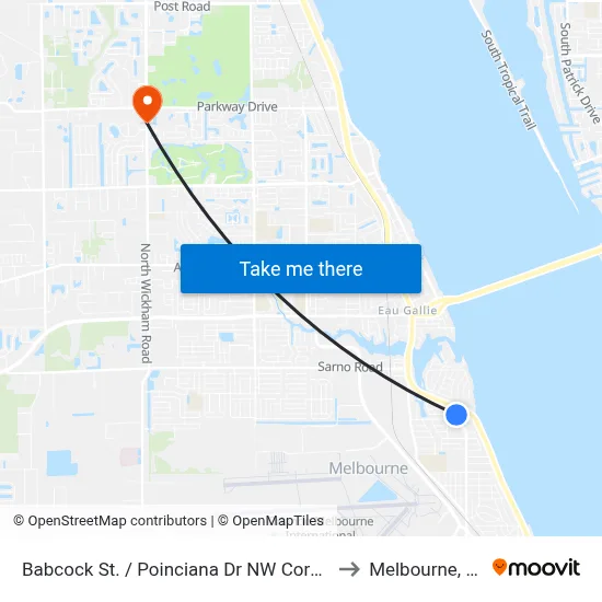 Babcock St. / Poinciana Dr NW Corner to Melbourne, FL map