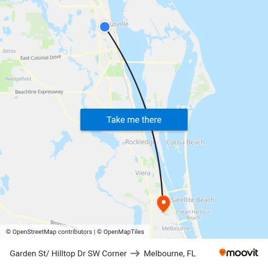 Garden St/ Hilltop Dr SW Corner to Melbourne, FL map
