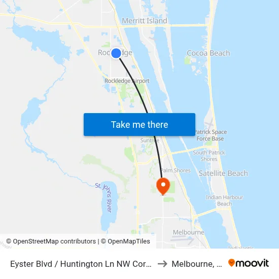 Eyster Blvd / Huntington Ln NW Corner to Melbourne, FL map