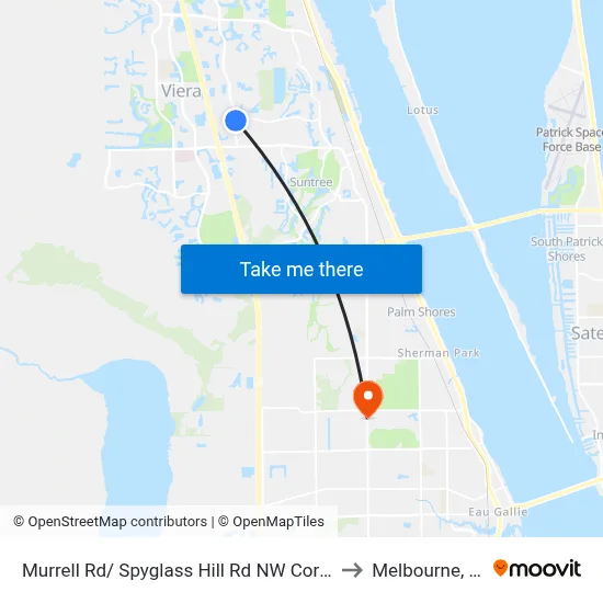 Murrell Rd/ Spyglass Hill Rd NW Corner to Melbourne, FL map