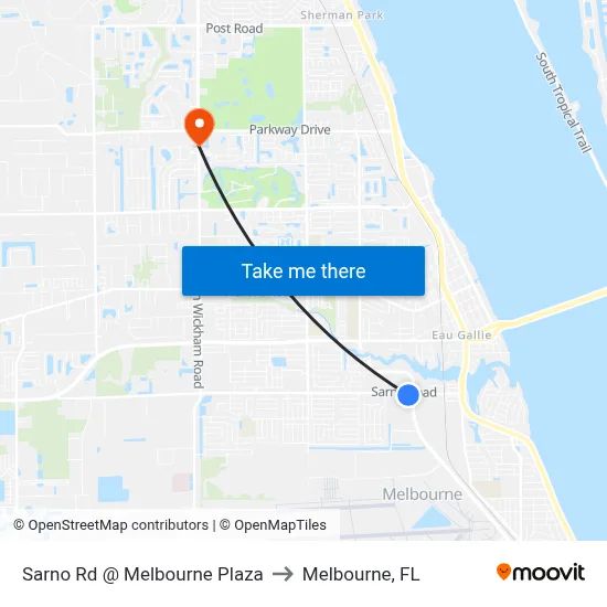 Sarno Rd @ Melbourne Plaza to Melbourne, FL map