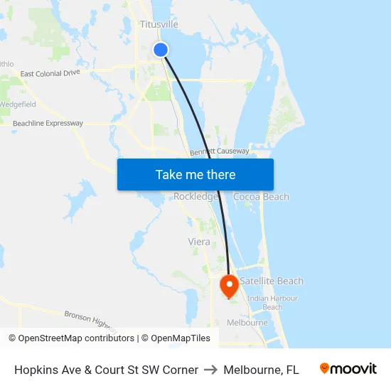 Hopkins Ave & Court St SW Corner to Melbourne, FL map