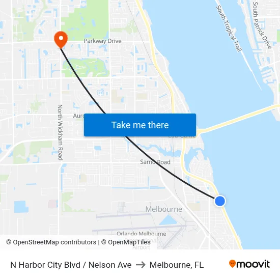 N Harbor City Blvd / Nelson Ave to Melbourne, FL map