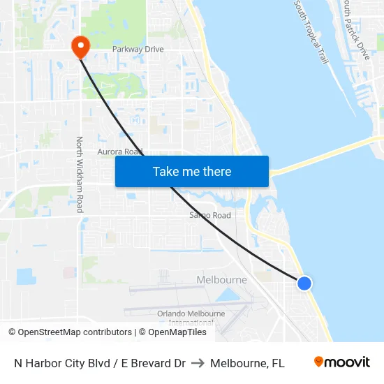 N Harbor City Blvd / E Brevard Dr to Melbourne, FL map