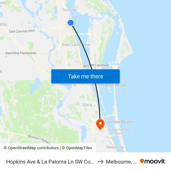 Hopkins Ave & La Paloma Ln SW Corner to Melbourne, FL map