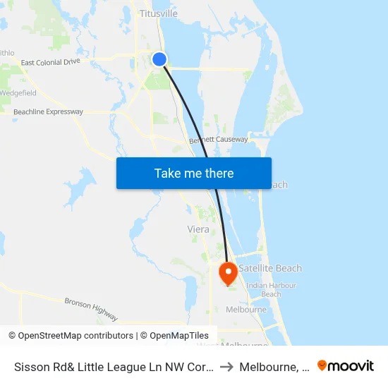 Sisson Rd& Little League Ln NW Corner to Melbourne, FL map