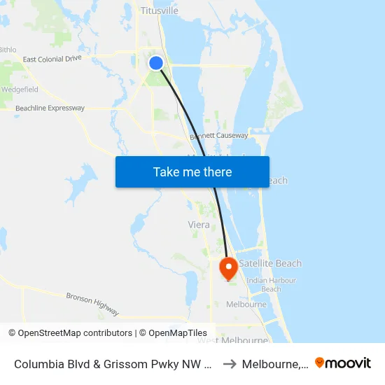 Columbia Blvd & Grissom Pwky NW Corner to Melbourne, FL map