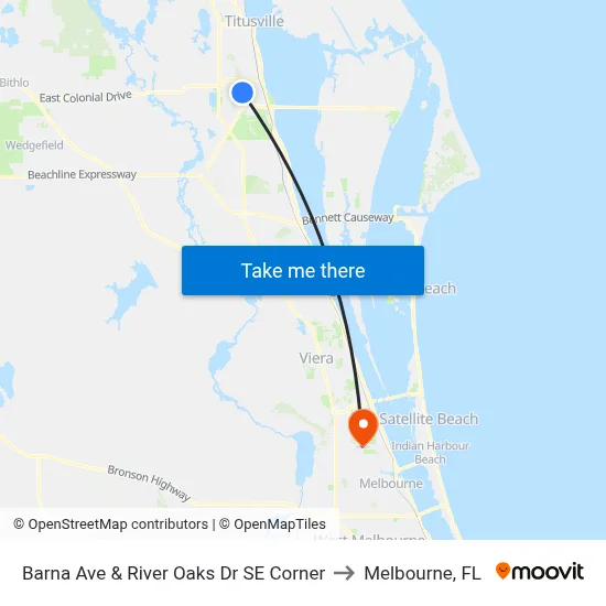Barna Ave & River Oaks Dr SE Corner to Melbourne, FL map