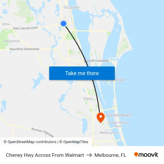 Cheney Hwy Across From Walmart to Melbourne, FL map