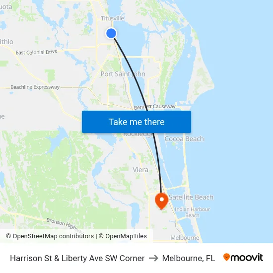 Harrison St & Liberty Ave SW Corner to Melbourne, FL map