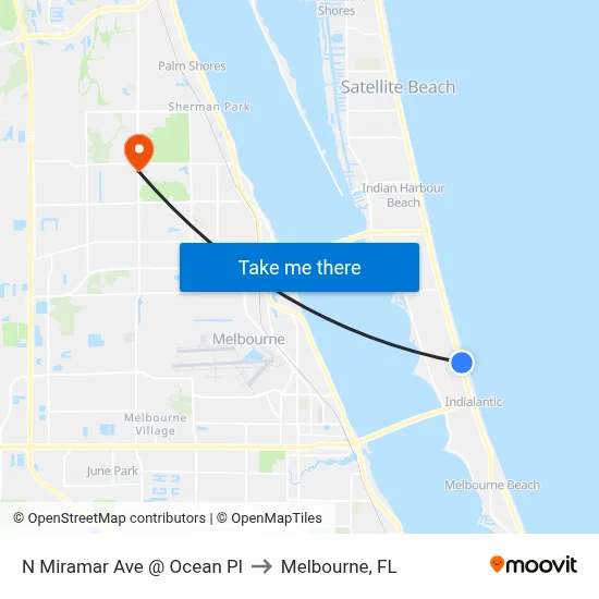 N Miramar Ave @ Ocean Pl to Melbourne, FL map
