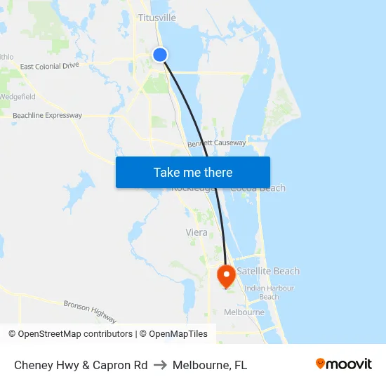 Cheney Hwy & Capron Rd to Melbourne, FL map