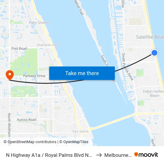 N Highway A1a / Royal Palms Blvd NE Corner to Melbourne, FL map