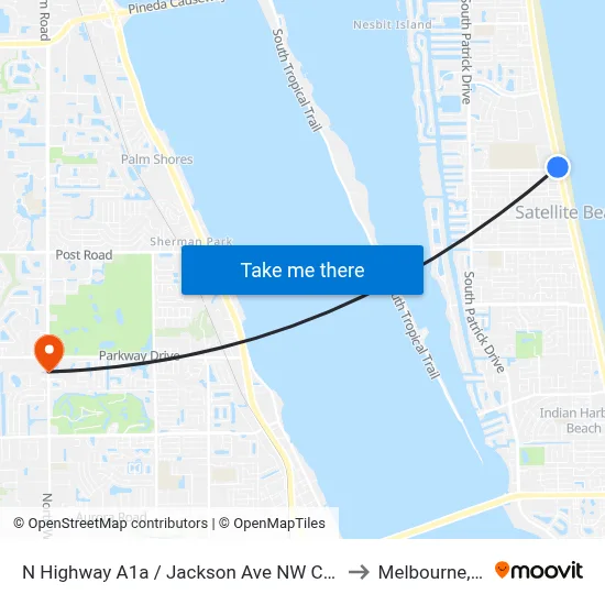 N Highway A1a / Jackson Ave NW Corner to Melbourne, FL map