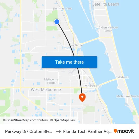 Parkway Dr/ Croton Blvd (Ne Corner) to Florida Tech Panther Aquatic Center map