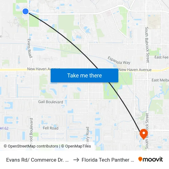 Evans Rd/ Commerce Dr. @ Circles Of Care to Florida Tech Panther Aquatic Center map