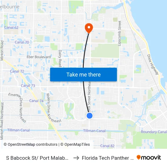 S Babcock St/ Port Malabar Blvd (Ne Corner) to Florida Tech Panther Aquatic Center map