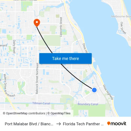Port Malabar Blvd / Bianca Dr (Nw Corner) to Florida Tech Panther Aquatic Center map