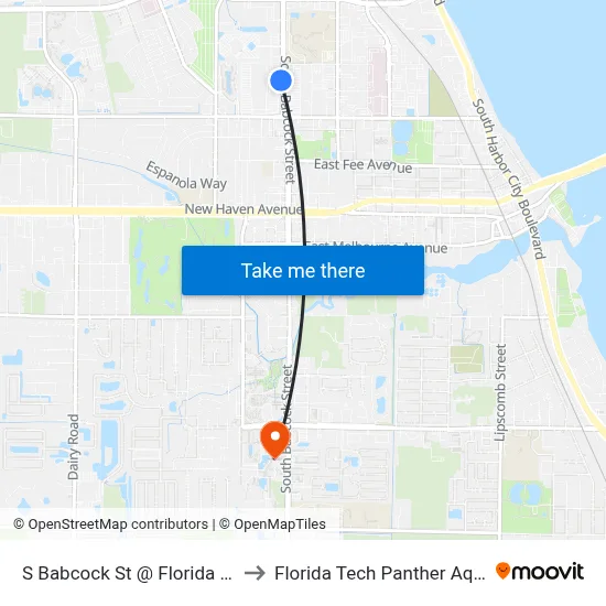S Babcock St @ Florida Marketplace to Florida Tech Panther Aquatic Center map