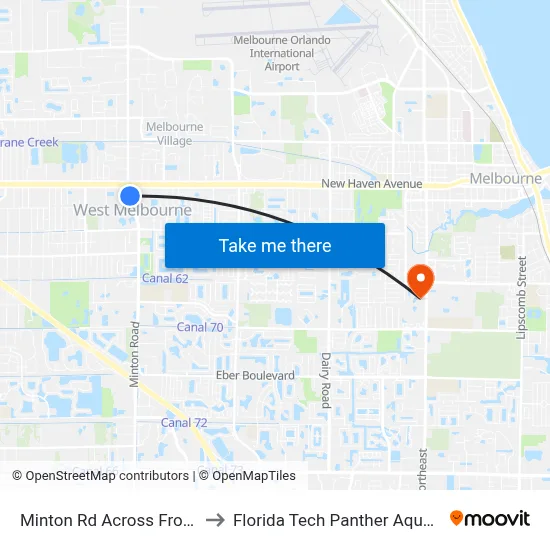 Minton Rd Across From Lowes to Florida Tech Panther Aquatic Center map