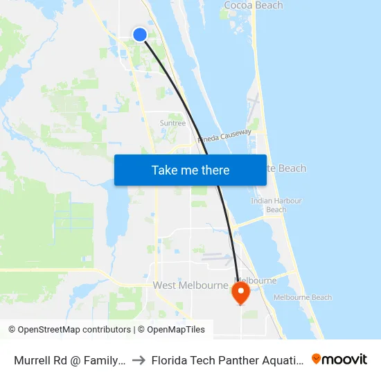 Murrell Rd @ Family Dollar to Florida Tech Panther Aquatic Center map