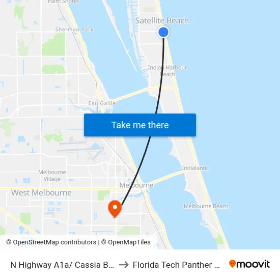 N Highway A1a/ Cassia Blvd (Sw Corner) to Florida Tech Panther Aquatic Center map