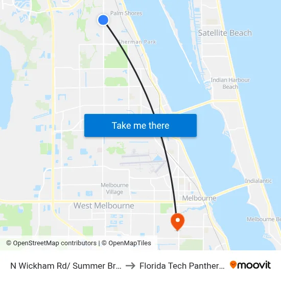 N Wickham Rd/ Summer Brook St (Nw Corner) to Florida Tech Panther Aquatic Center map