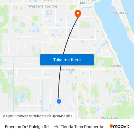 Emerson Dr/ Raleigh Rd (Ne Corner) to Florida Tech Panther Aquatic Center map