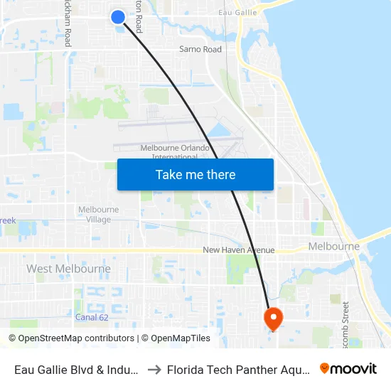 Eau Gallie Blvd & Indus Pavilion to Florida Tech Panther Aquatic Center map