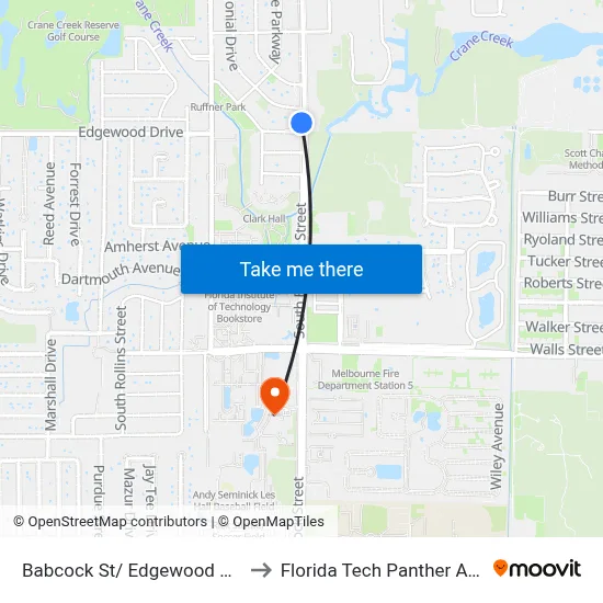 Babcock St/ Edgewood Dr (Nw Corner) to Florida Tech Panther Aquatic Center map