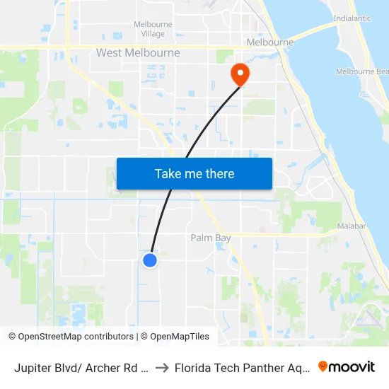 Jupiter Blvd/ Archer Rd (Ne Corner) to Florida Tech Panther Aquatic Center map