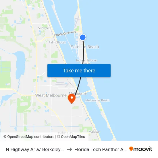 N Highway A1a/ Berkeley St (Ne Corner) to Florida Tech Panther Aquatic Center map