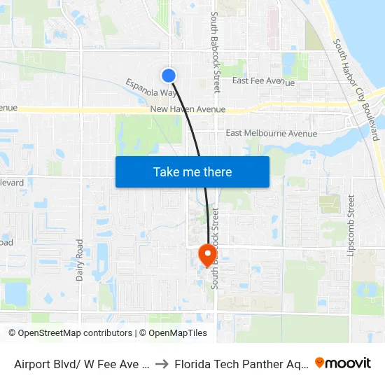 Airport Blvd/ W Fee Ave (Nw Corner) to Florida Tech Panther Aquatic Center map