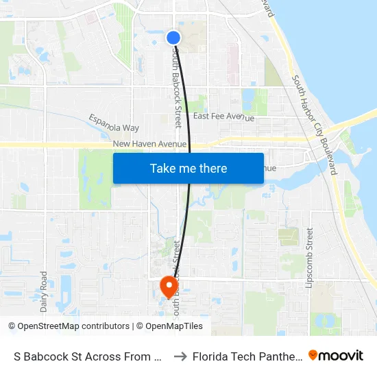 S Babcock St Across From Melbourne High School to Florida Tech Panther Aquatic Center map