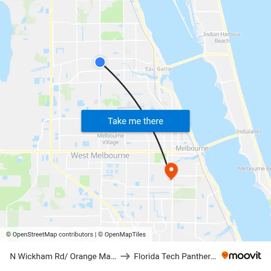 N Wickham Rd/ Orange Manor Dr (Nw Corner) to Florida Tech Panther Aquatic Center map