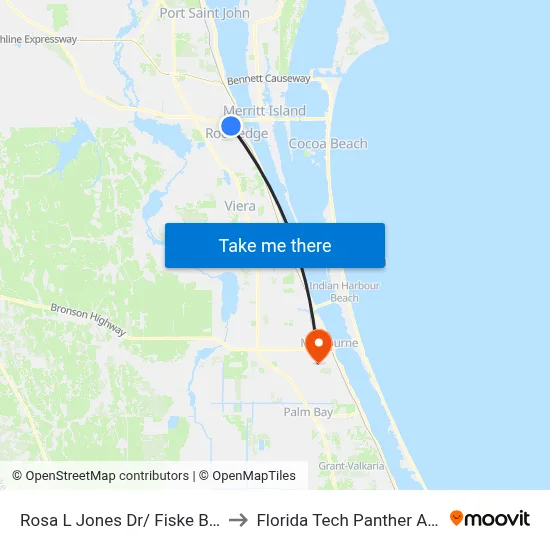 Rosa L Jones Dr/ Fiske Blvd SW Corner to Florida Tech Panther Aquatic Center map