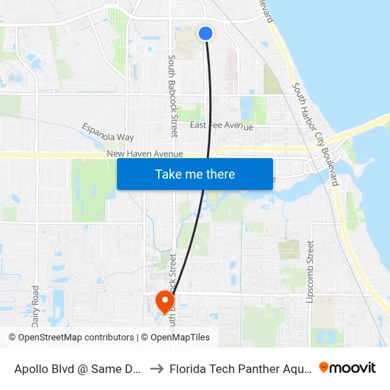Apollo Blvd @ Same Day Surgery to Florida Tech Panther Aquatic Center map