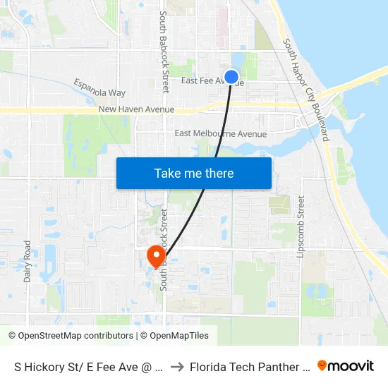 S Hickory St/ E Fee Ave @ Melbourne Library to Florida Tech Panther Aquatic Center map