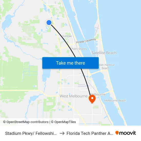 Stadium Pkwy/ Fellowship Pl NW Corner to Florida Tech Panther Aquatic Center map
