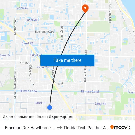 Emerson Dr / Hawthorne Ln (Nw Corner) to Florida Tech Panther Aquatic Center map