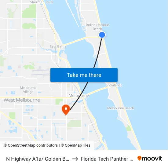 N Highway A1a/ Golden Beach Blvd E Side to Florida Tech Panther Aquatic Center map