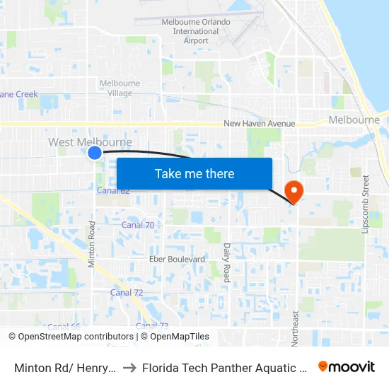 Minton Rd/ Henry Ave to Florida Tech Panther Aquatic Center map