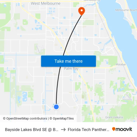 Bayside Lakes Blvd SE @ Bayside Lakes Plaza to Florida Tech Panther Aquatic Center map