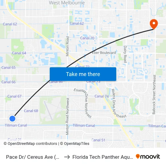 Pace Dr/ Cereus Ave (Sw Corner) to Florida Tech Panther Aquatic Center map