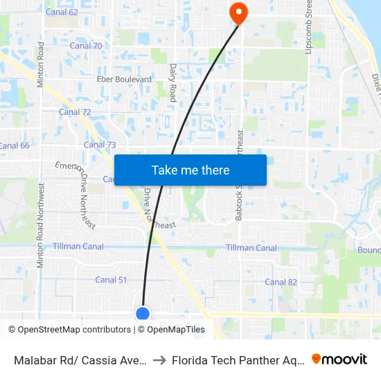 Malabar Rd/ Cassia Ave (Se Corner) to Florida Tech Panther Aquatic Center map
