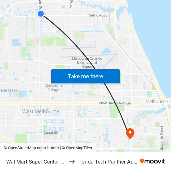 Wal Mart Super Center  Wickham Rd. to Florida Tech Panther Aquatic Center map