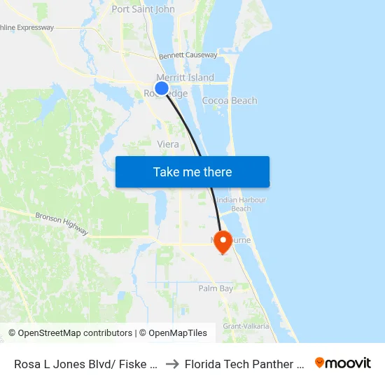 Rosa L Jones Blvd/ Fiske Blvd (Ne Corner) to Florida Tech Panther Aquatic Center map