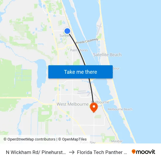 N Wickham Rd/ Pinehurst Ave (Se Corner) to Florida Tech Panther Aquatic Center map