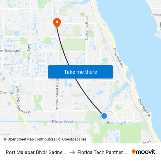 Port Malabar Blvd/ Sadnet Cir (Nw Corner) to Florida Tech Panther Aquatic Center map